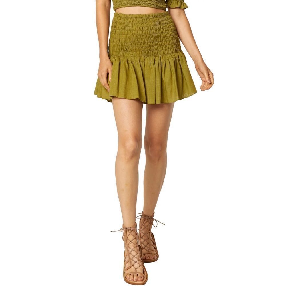 MISA Azar Ruffle Miniskirt in Olive